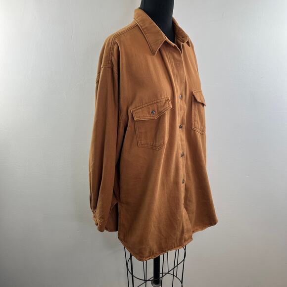 Princess Polly Brown Button-Down Shirt Top Cotton Pockets Long Sleeves Size 6 - Picture 5 of 11